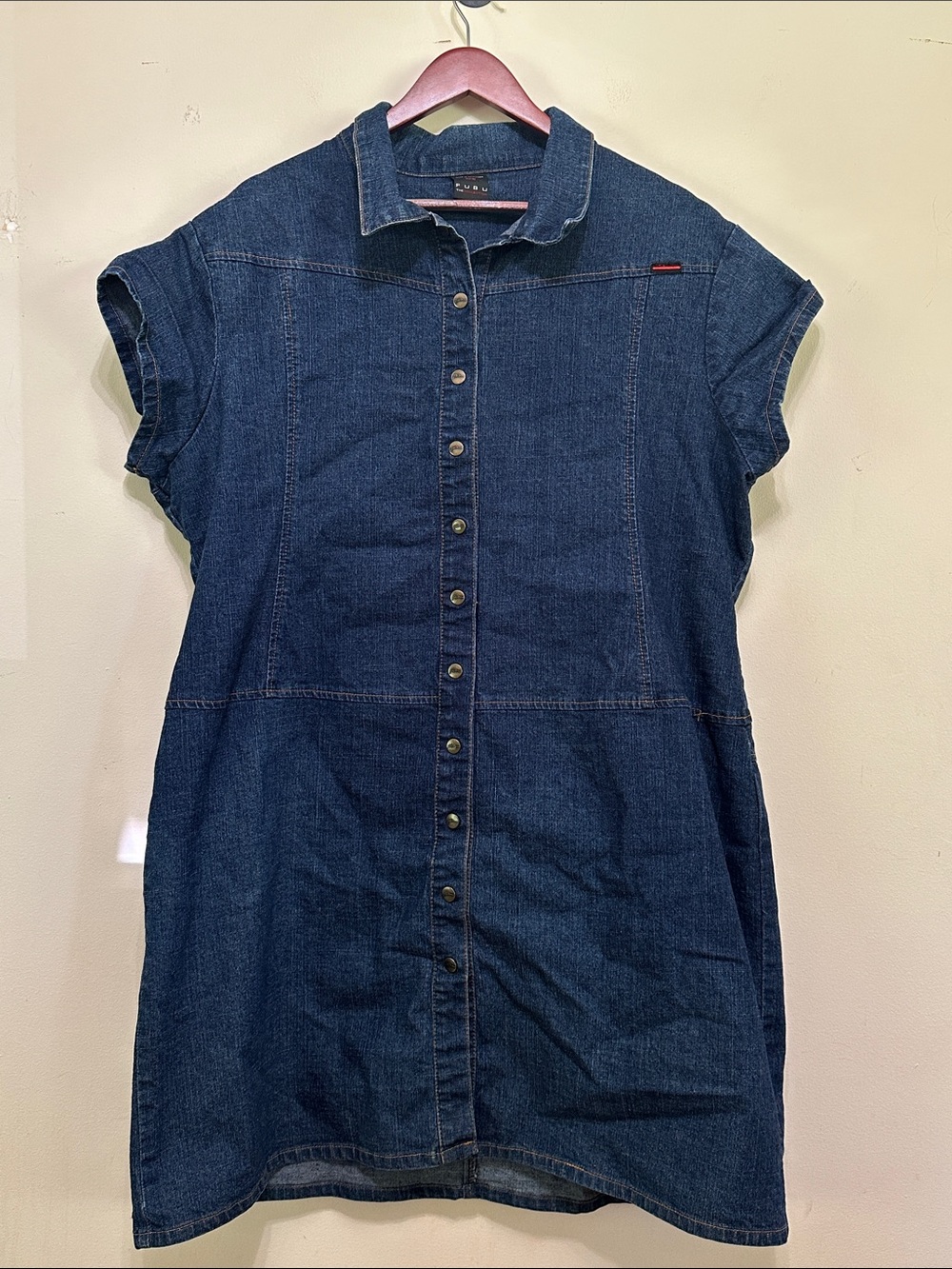 FUBU Dark Indigo Denim Midi Shirt Dress